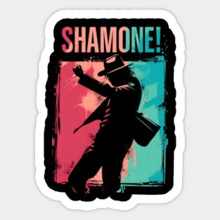 Shamone! - Icon Silhouette - Teal, Red and Black Backdrop - Pop Music Sticker